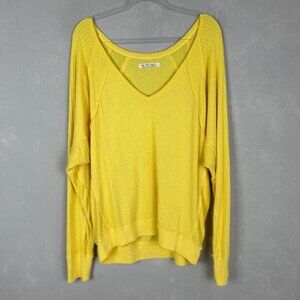 We The Free size L waffle knit top dolman long sleeve oversized v-neck yellow